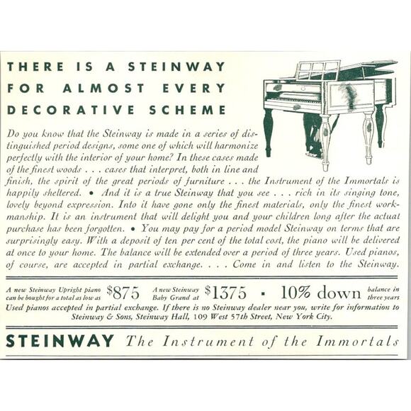 Steinway The Instrument Of The Immortals New York City 1932 New York Ad SAI8-5 - Picture 1 of 2